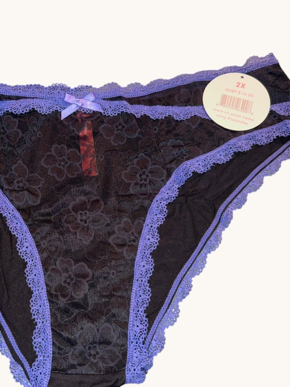 NWT Splendies Black & Purple Lacey Sheer Panty Size 2X